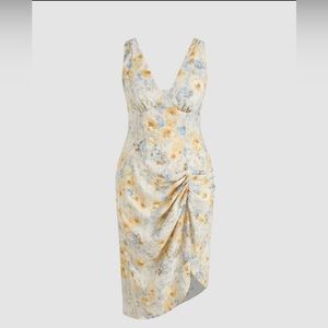 Illusion Floral Ruched Midi Dress